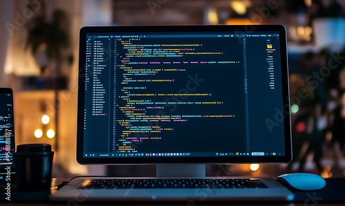 Laptop with Open Code on Screen in Home Office Setting