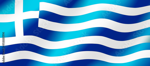 The vibrant blue and white waves of the Greek flag fluttering in the soft breeze under a clear sky, symbolizing national pride and heritage