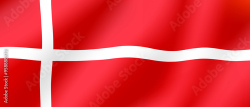 A vibrant representation of the Danish flag waving gracefully in the breeze against a soft background at dusk