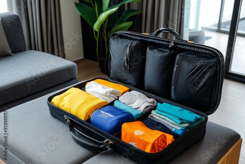 Open suitcase, laundry bag, practical packing indicate readiness for a long-term stay