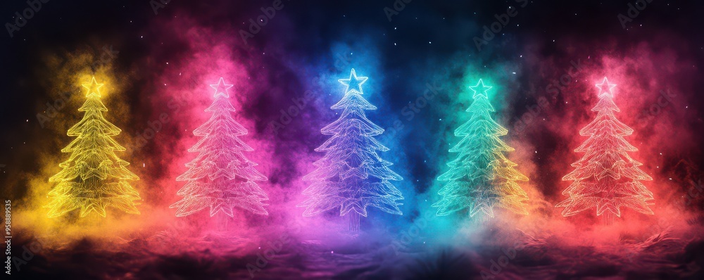 Neon-Lit Christmas Trees in Vibrant Colors Neon-Lit Christmas Trees in Vibrant Colors