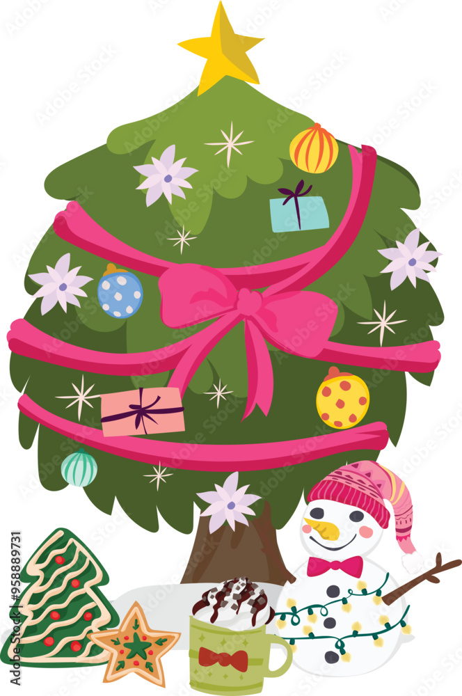 Cartoon christmas tree illustration on transparent background.
Cartoon christmas tree illustration on transparent background.