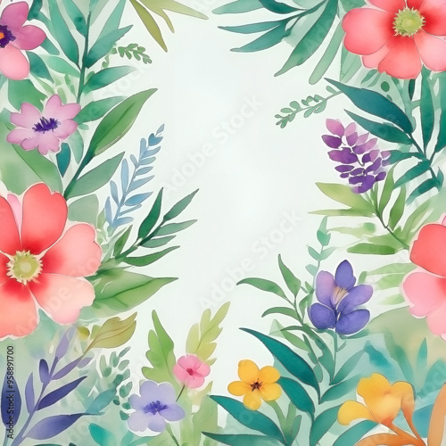 Watercolor botanical background frame