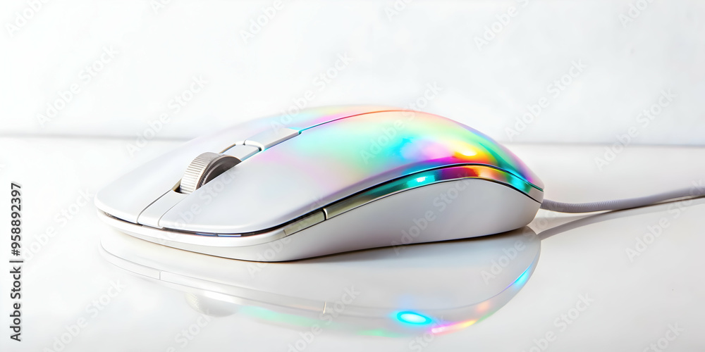 Flat Gaming Mouse with Holographic Sensitivity Settings - Innovative Concept for Gamers in Modern Technology Era | Simple Flat Vector Illustration with Smart Business Tone