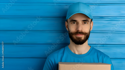 Delivery Service Man Holding Cardboard Boxes