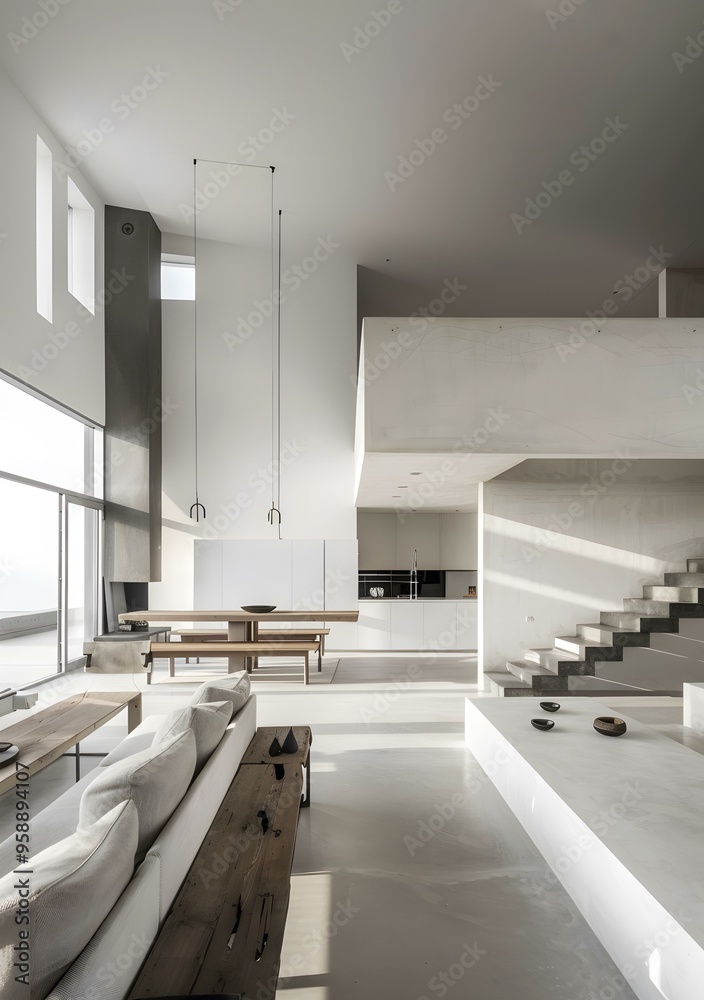 Minimalist Modern Home Interior Design with White Walls and Concrete Stairs Minimalist Modern Home Interior Design with White Walls and Concrete Stairs
