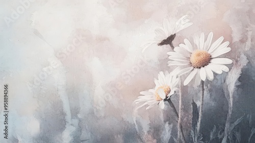 Wilted daisies, quiet sorrow captured in soft brushstrokes, watercolor style