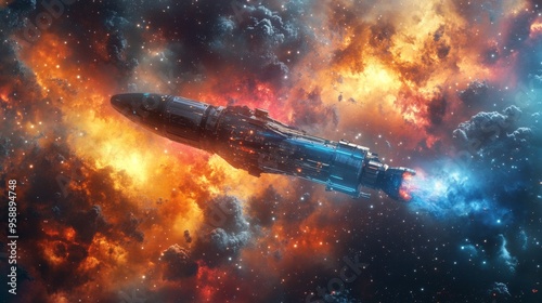 Spaceship in Fiery Nebulaspaceship