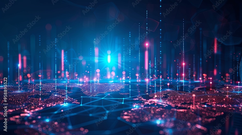 Obraz premium Abstract Digital Network with Glowing Lines and Dots on a Blue Background