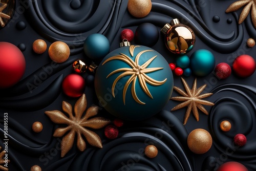 Abstract Christmas, mixed patterns, bold contrasts create a visually striking holiday image photo