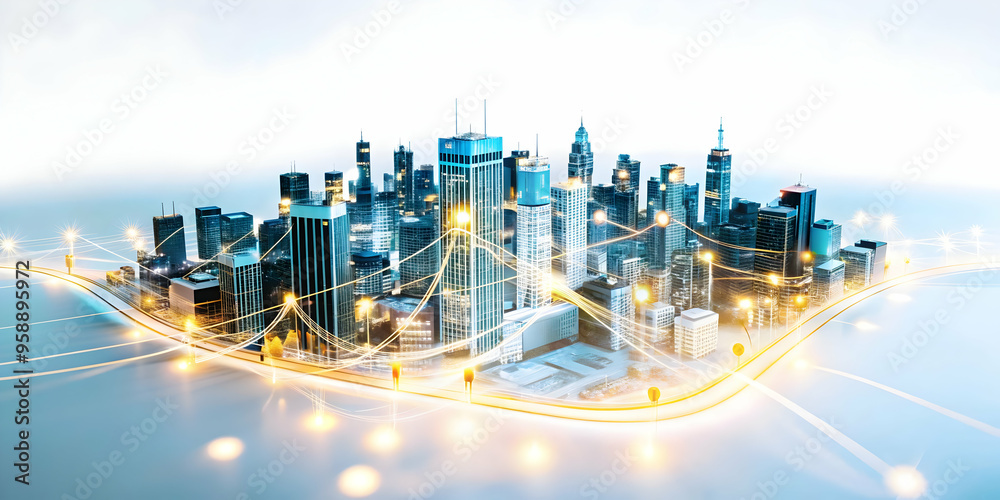 Flat Glowing Abstract Data Streams in Digital City - Urban Management & Technological Efficiency in Simple Smart Business Tone. Aerial View Illustration of Futuristic Architecture. Flat Glowing Abstract Data Streams in Digital City - Urban Management & Technological Efficiency in Simple Smart Business Tone. Aerial View Illustration of Futuristic Architecture.
