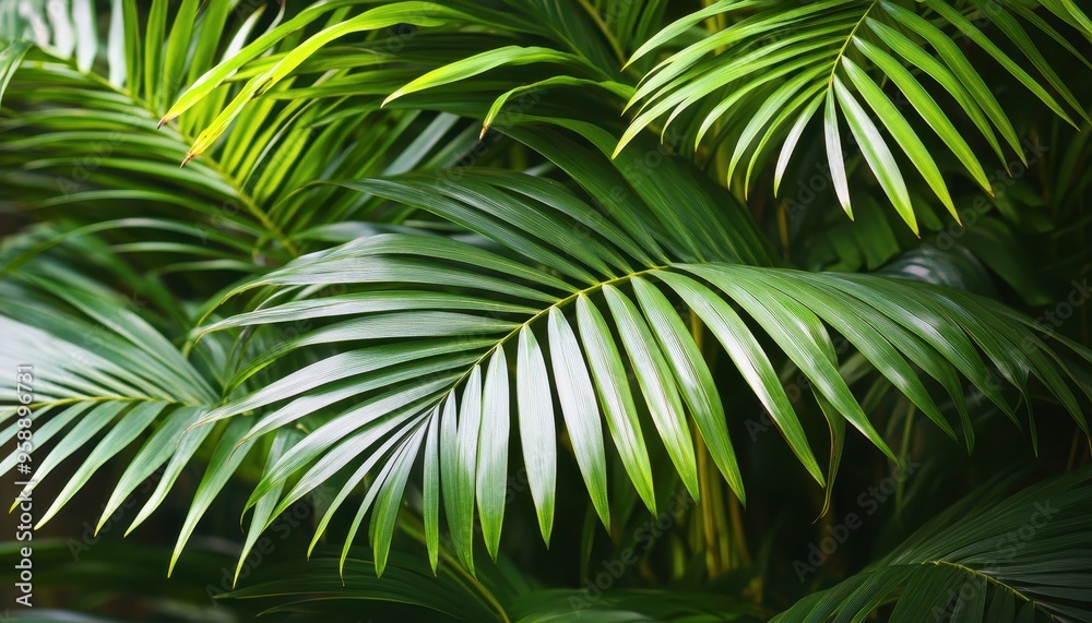 Lush green palm leaves create a tropical ambiance, perfect for nature-themed designs or backgrounds. Lush green palm leaves create a tropical ambiance, perfect for nature-themed designs or backgrounds.