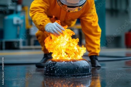 Accident, in a laboratory, fire outbreak due to mishandling of flammable materials photo
