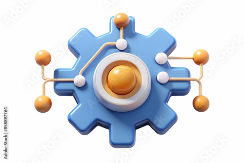 Abstract Gear Mechanism: Process Automation Concept in Operational Management - Flat Vector Illustration with Glowing Elements for Smart Business Tone