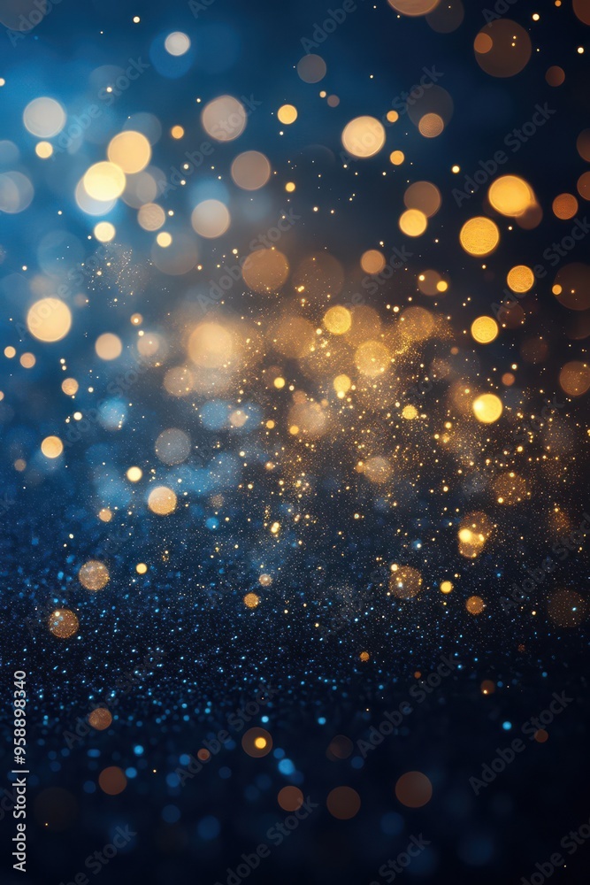 Golden Fireworks with Blue Bokeh Background Golden Fireworks with Blue Bokeh Background