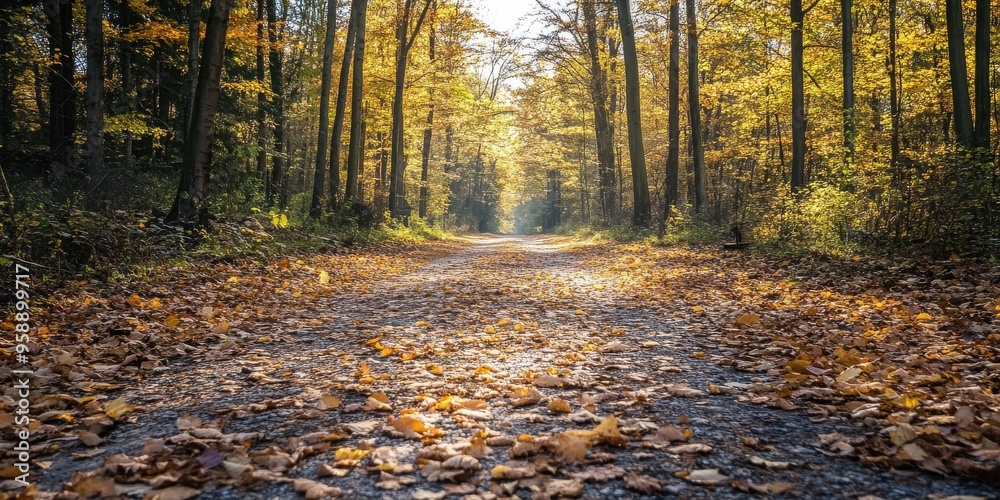 Obraz premium A trail lined with autumn leaves 