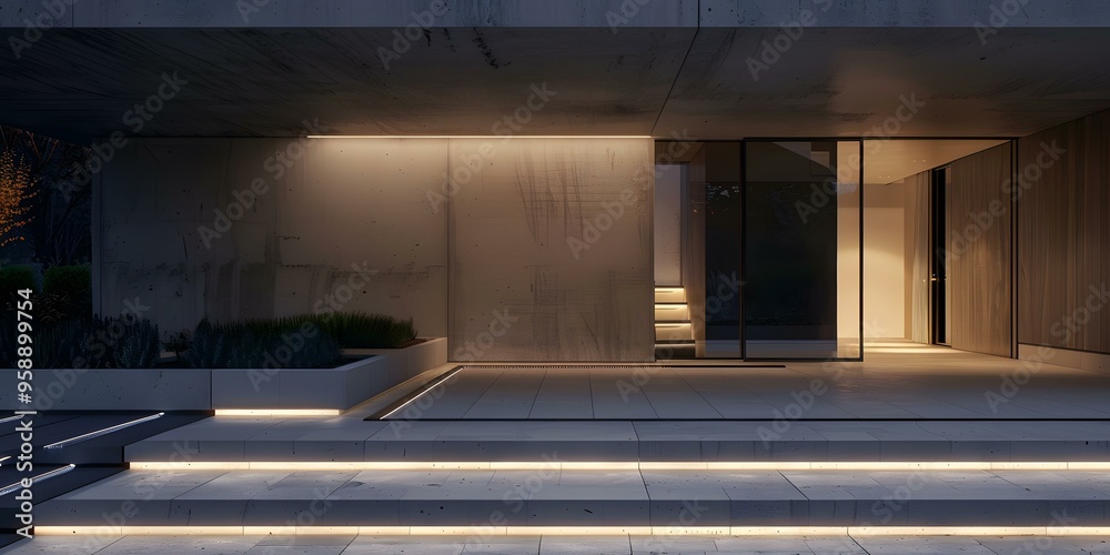 Obraz premium Modern Home Entrance with Concrete Walls and Glass Doors