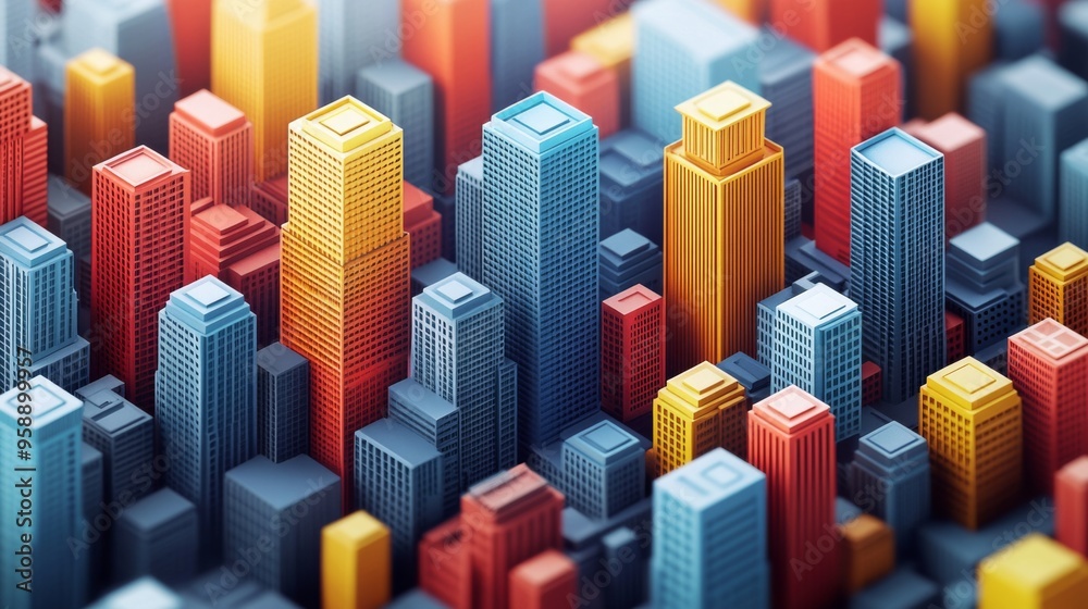 Colorful Cityscape of Skyscrapers