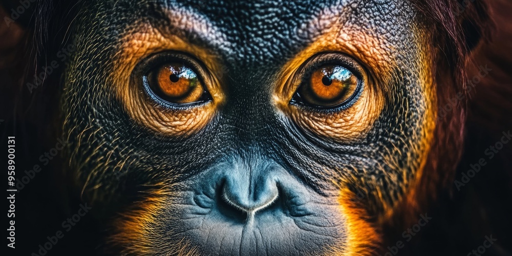 Close-up of an Orangutan With Striking Eyes in Its Natural Habitat During Daylight Close-up of an Orangutan With Striking Eyes in Its Natural Habitat During Daylight