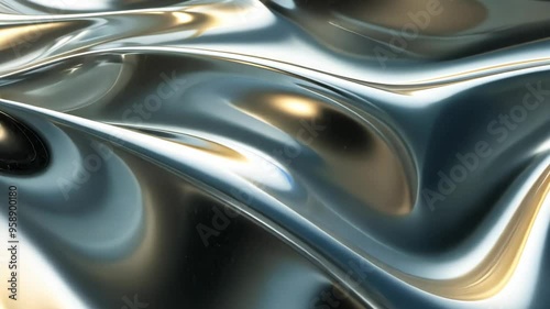 Wallpaper Mural Shimmering metallic waves flow gently with reflections illuminating the surface at a modern art exhibit Torontodigital.ca