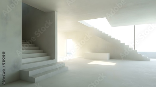 Modern Minimalist Architecture Staircase Design with White Walls