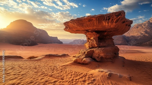 Sunrise over Wadi Rum Desert in Jordan photo