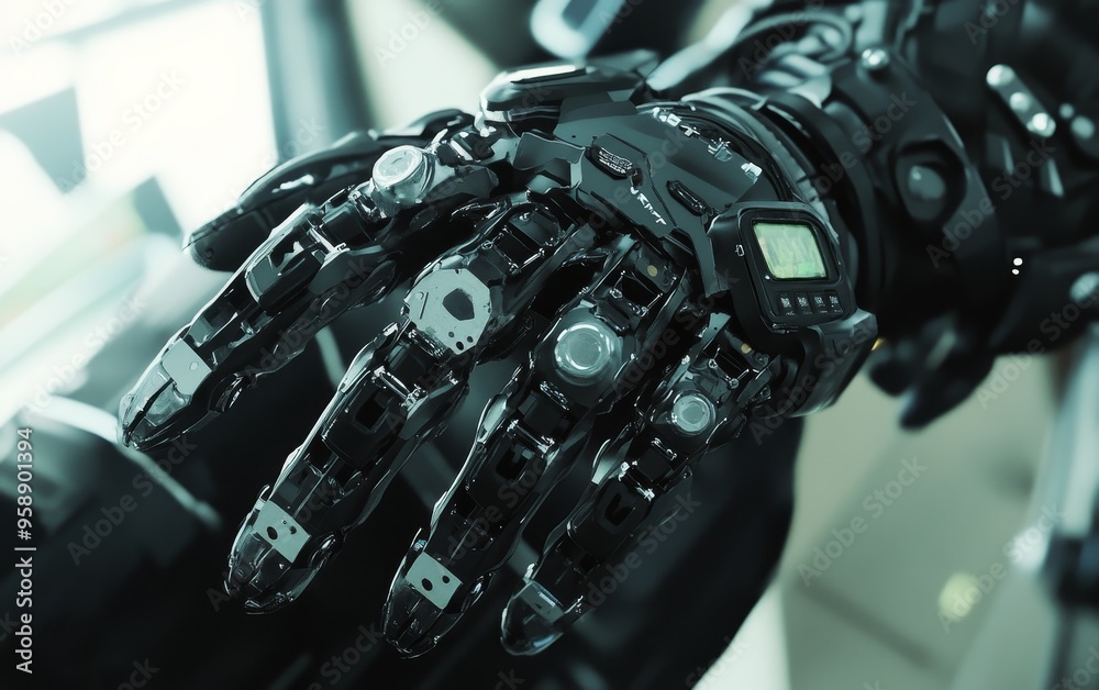 A close-up of a futuristic robotic hand showcasing intricate mechanical details and advanced technology. A close-up of a futuristic robotic hand showcasing intricate mechanical details and advanced technology.