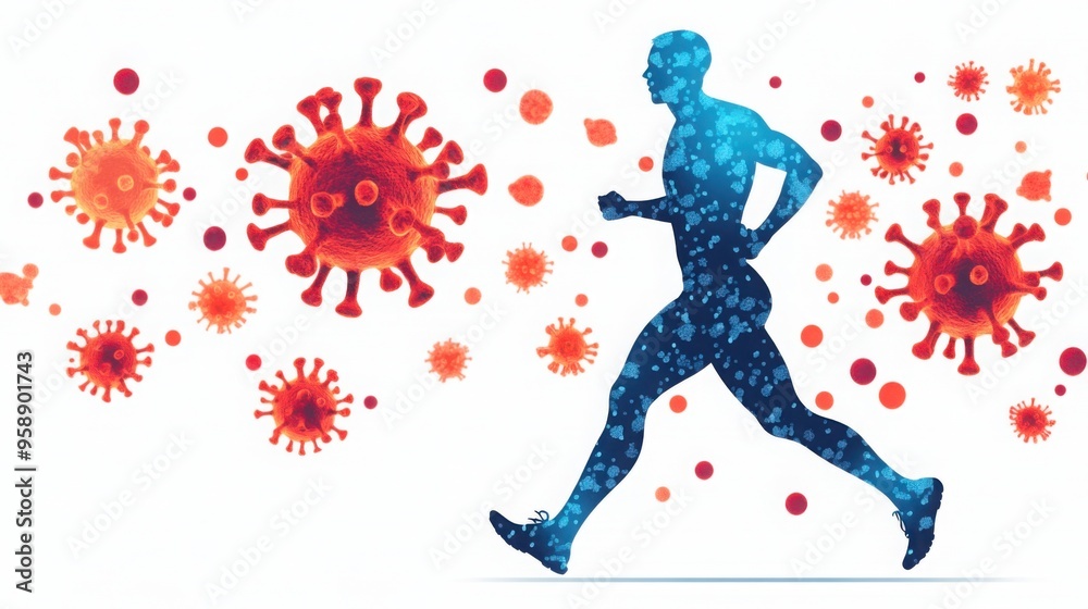Healthy immune system icons blending with fitness routine, conceptual illustration, isolated on white background Healthy immune system icons blending with fitness routine, conceptual illustration, isolated on white background