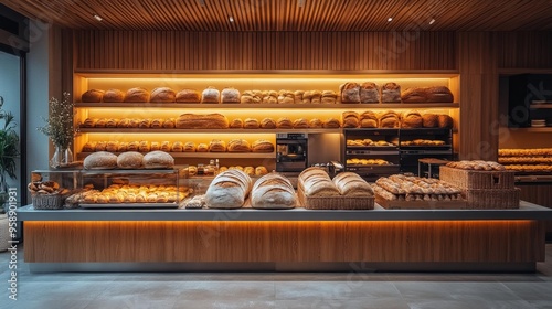 Modern Bakery Display with Fresh Bread Generative AI