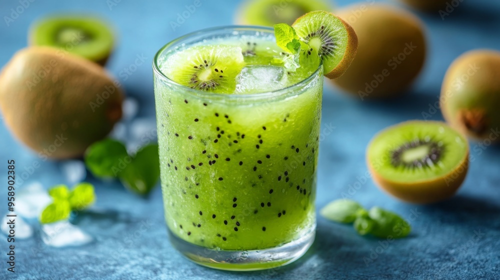 Fresh Kiwi Drink with Ice and Mint Fresh Kiwi Drink with Ice and Mint