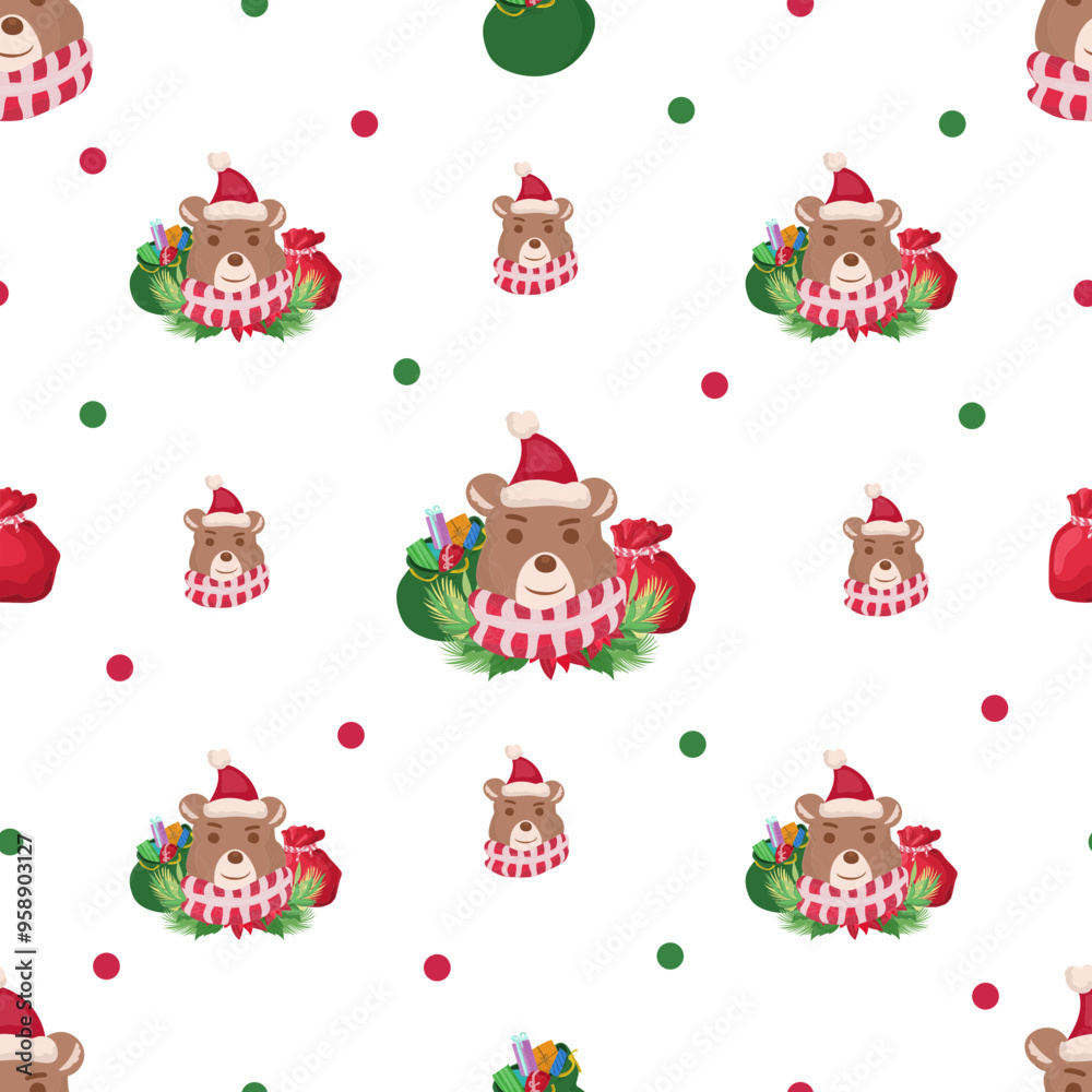 Christmas teddy bear seamless pattern background.
Christmas teddy bear seamless pattern background.