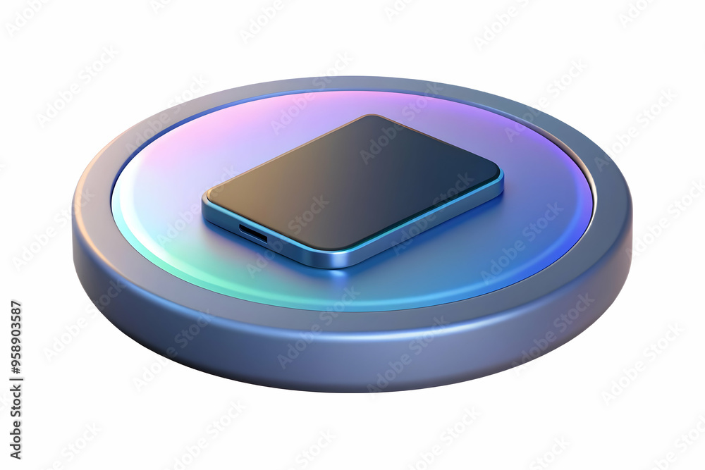 Flat Wireless Charging Pad with Holographic Battery Level Indicator - Top Down Concept on White Surface with Smart Business Tone - Vector Illustration with Copy Space Flat Wireless Charging Pad with Holographic Battery Level Indicator - Top Down Concept on White Surface with Smart Business Tone - Vector Illustration with Copy Space