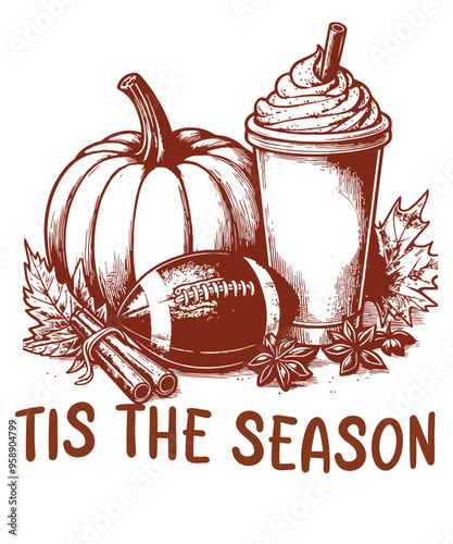 Tis the season fall autumn pumpkin coffee football leaves T-Shirt design vector,
season, fall, tis, autumn, football, pumpkin, coffee, leaves, shirts, t-shirt
