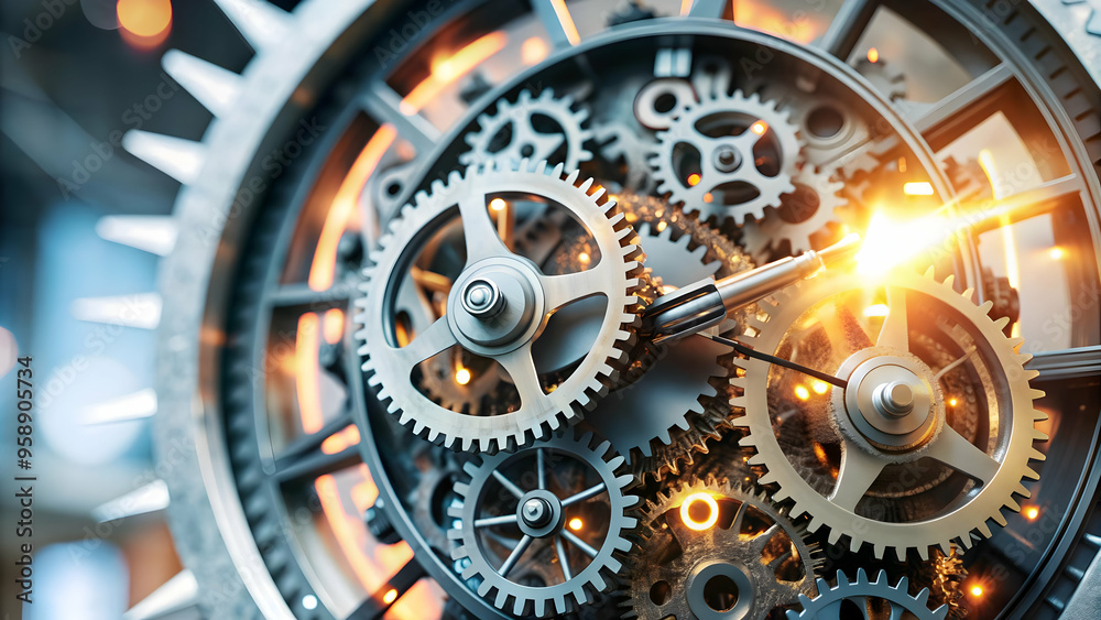 Shifting Gears: Glowing Abstract Clock Embodying Time Management Concept with Vibrant Colors and Motion Blur - Photo Stock Concept Shifting Gears: Glowing Abstract Clock Embodying Time Management Concept with Vibrant Colors and Motion Blur - Photo Stock Concept