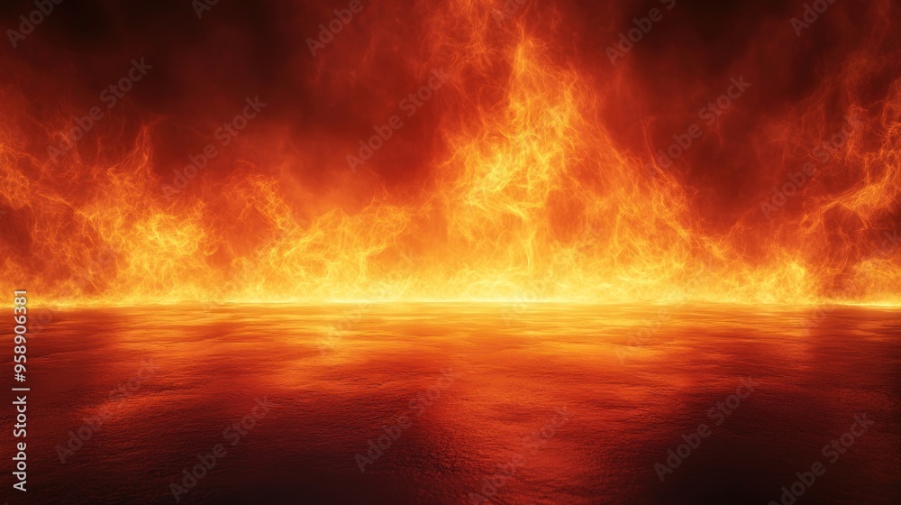 Dramatic fire and smoke effect glowing red and yellow colors burning the floor with text space. Vivid and hot hell abstract or blazing fire background or wallpaper Dramatic fire and smoke effect glowing red and yellow colors burning the floor with text space. Vivid and hot hell abstract or blazing fire background or wallpaper