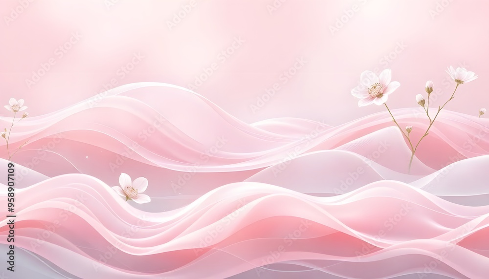 Soft, flowing pink and white fabric with delicate, ethereal folds and waves Soft, flowing pink and white fabric with delicate, ethereal folds and waves