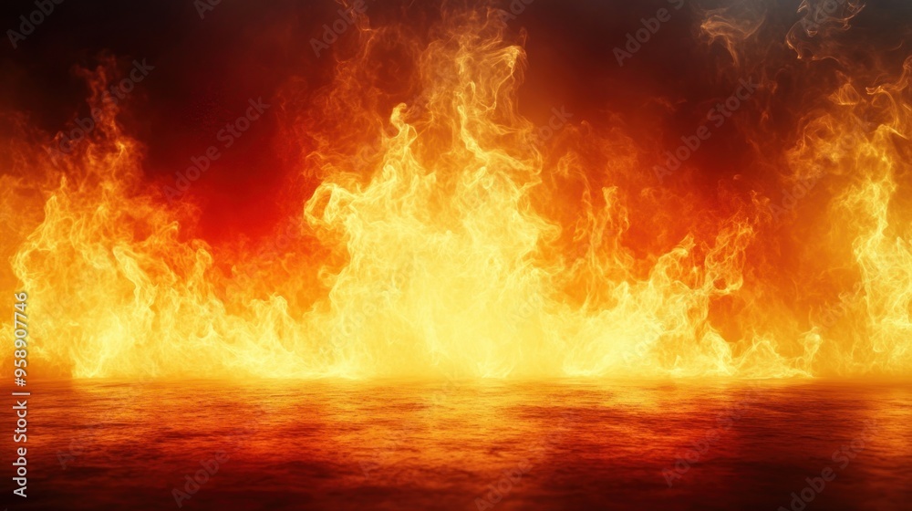 Dramatic fire and smoke effect glowing red and yellow colors burning the floor with text space. Vivid and hot hell abstract or blazing fire background or wallpaper Dramatic fire and smoke effect glowing red and yellow colors burning the floor with text space. Vivid and hot hell abstract or blazing fire background or wallpaper