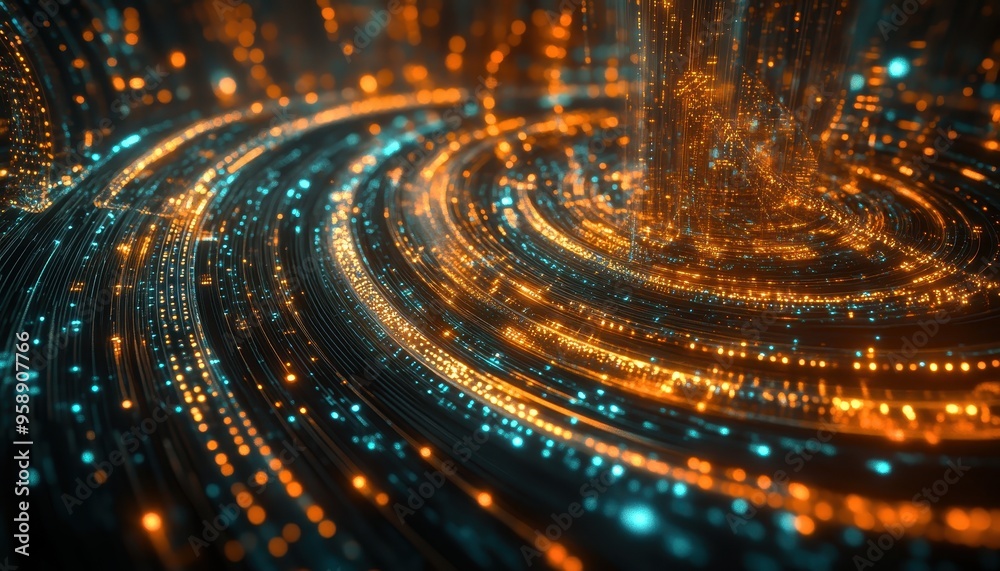 Quantum Computing Core: Abstract Digital Landscape with Radiant Data Streams and AI Patterns Quantum Computing Core: Abstract Digital Landscape with Radiant Data Streams and AI Patterns