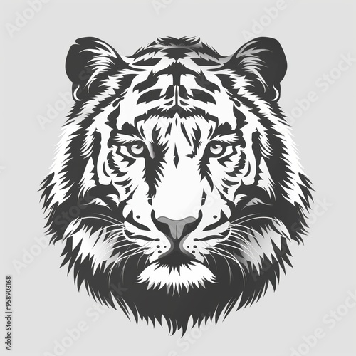 tiger head, animal retro logos, and t-shirt design element. Isolated on white background