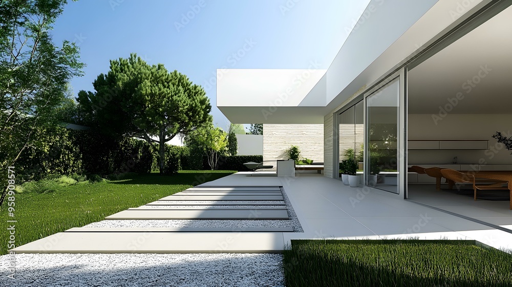Modern Home Exterior Design with Stone and Grass Modern Home Exterior Design with Stone and Grass