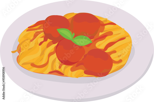 Cartoon spaghetti doodle illustration on transparent background.
