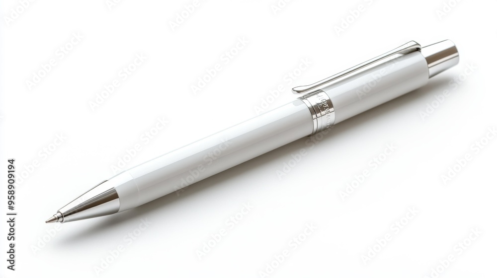 White Metal Pen on White Background Generative AI White Metal Pen on White Background Generative AI