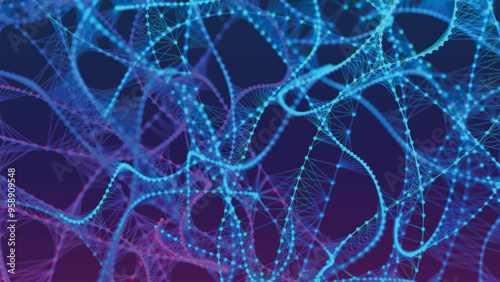 Abstract background with connecting dots and lines. Neural connections. Network connection structure. Plexus effect. 3D vector illustration