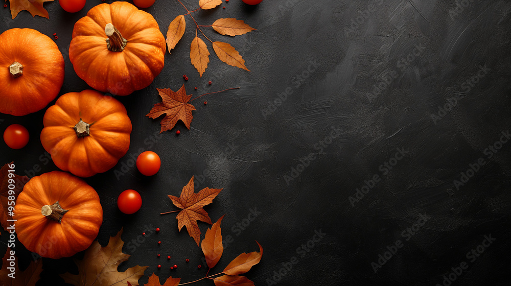 Party of pumpkins and zombies in moonlight. Symbol of Halloween on dark background. Top view. Copy space for text. Generative ai illustration. Party of pumpkins and zombies in moonlight. Symbol of Halloween on dark background. Top view. Copy space for text. Generative ai illustration.