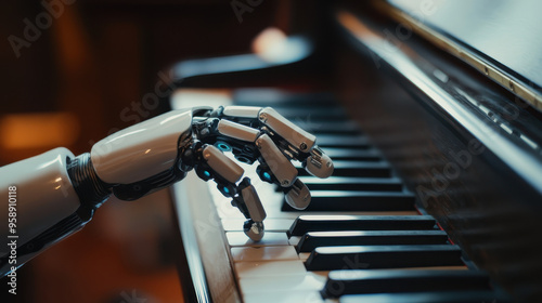Wallpaper Mural Robotic hand playing the piano. Generative AI Torontodigital.ca