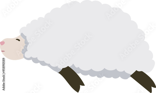Cartoon cute sheep illustration on transparent background.
