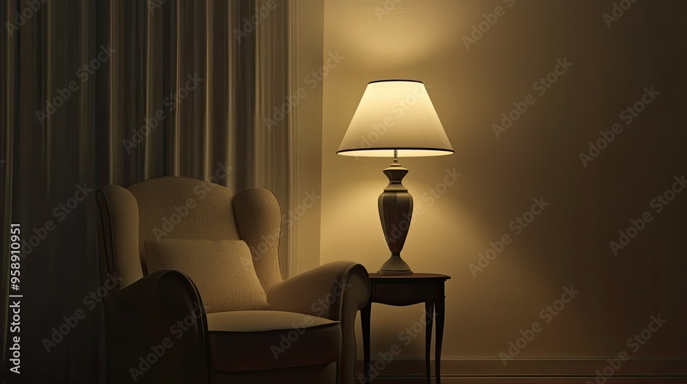 Comfortable chair and a reading lamp in a quiet corner, with ample space for text. Comfortable chair and a reading lamp in a quiet corner, with ample space for text.