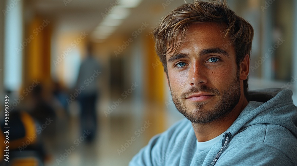 young man with down syndome working in hospital as caregiver concpet of integration people with disability into society young man with down syndome working in hospital as caregiver concpet of integration people with disability into society