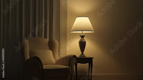 Comfortable chair and a reading lamp in a quiet corner, with ample space for text.