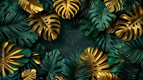 Golden and Green Tropical Leaf Arrangement